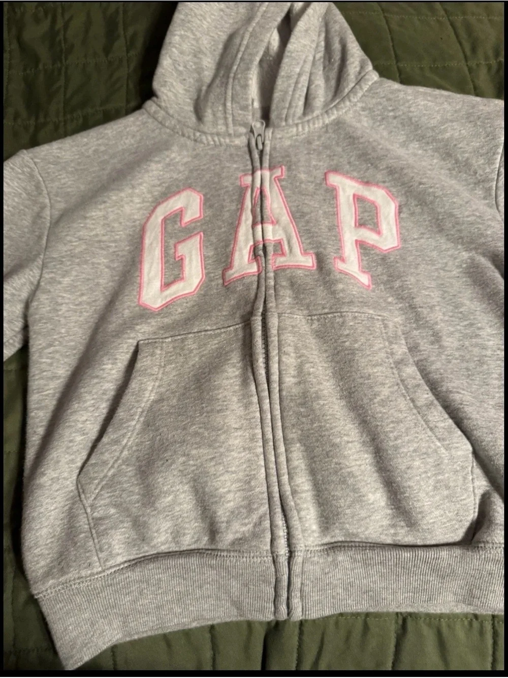 Gap Kids Full Zip Hoodie Light Grey With Pink And White Logo Size Medium (8)